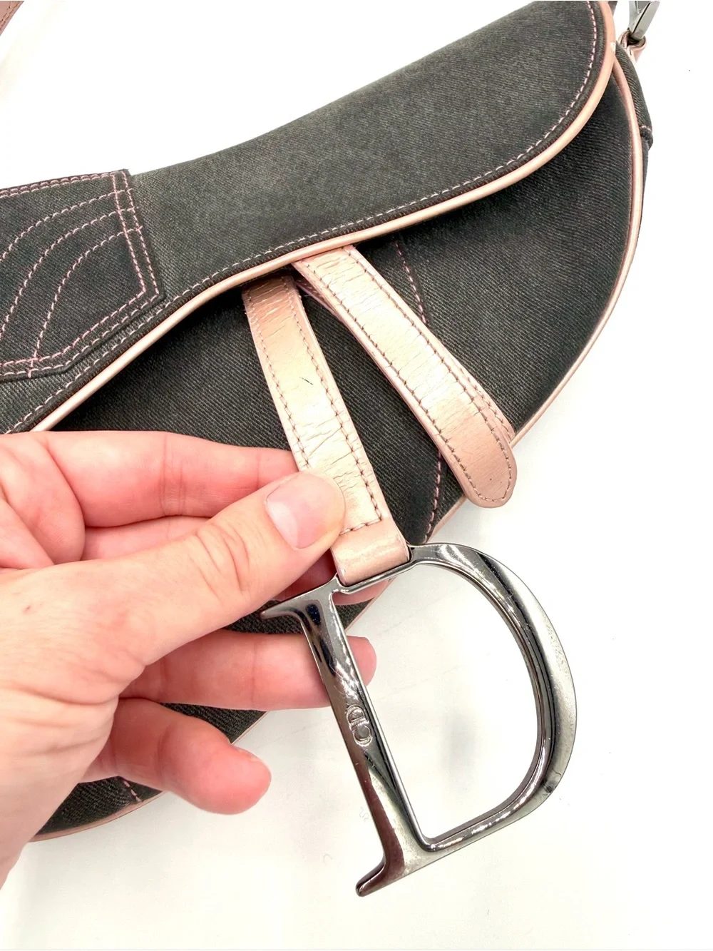 Dior Gray and Pink Galliano Saddle Bag - Picture 2 of 15